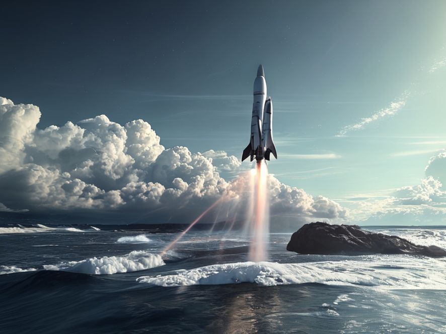 三支spacex火箭回收即将落地,场景在广阔的海边